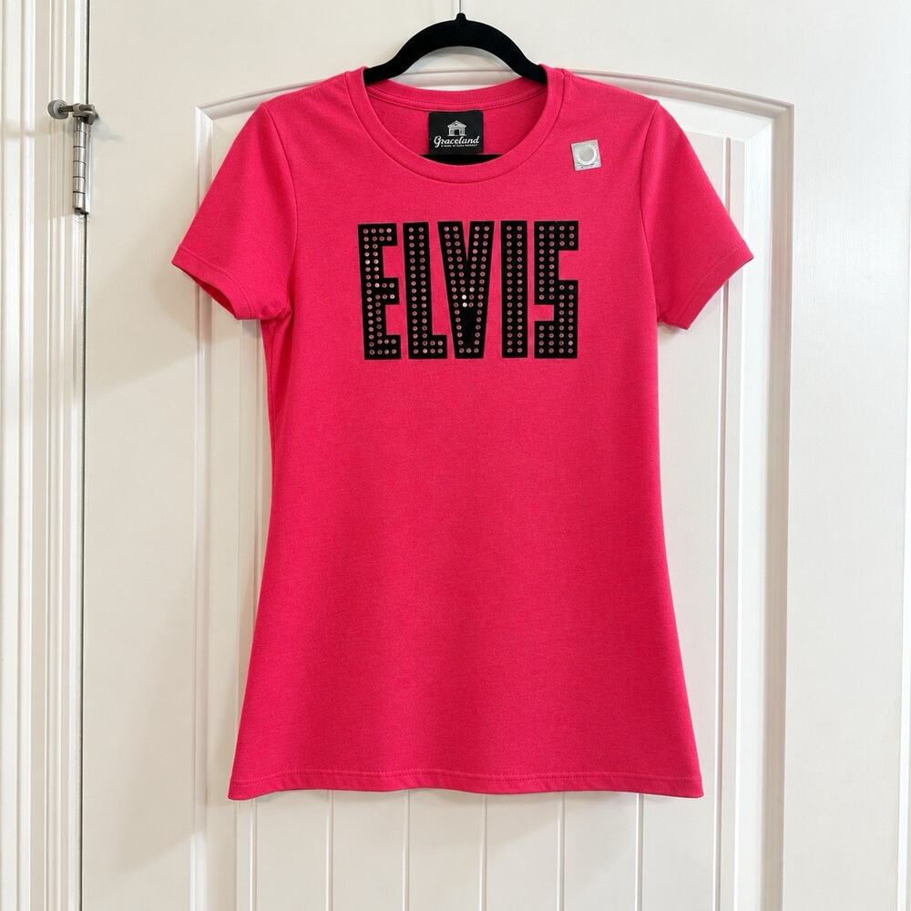 NWT Red Graceland Elvis Presley Ladies RED Tee Shirt Size L "ELVIS"